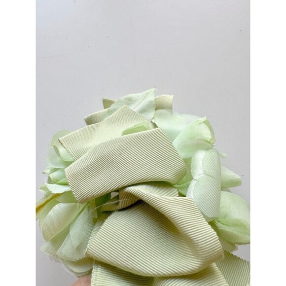 Vintage Green Grosgrain Ribbon Faux Floral Barrette Hair Clip - Picture 4 of 5